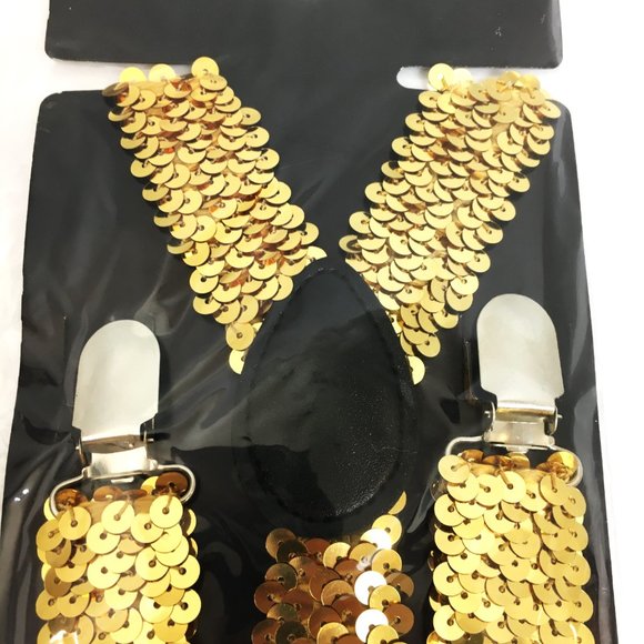 SUSPENDERS Gold Sequin Y Stretch Clip On  NWT NOS - Picture 6 of 8